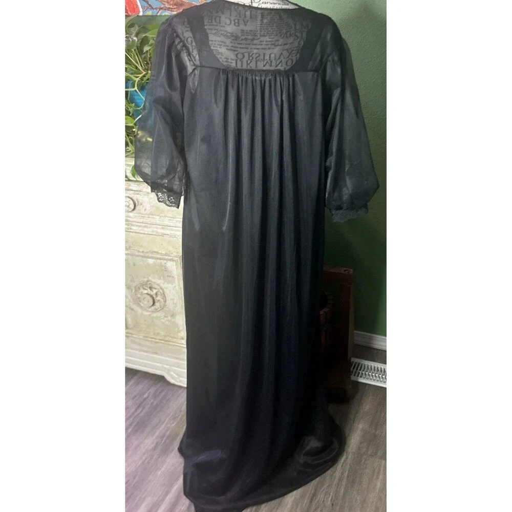 Vtg JC Pennys Black  Nightgown & Robe Peignoir Set- M Whimsigoth Goth Victorian